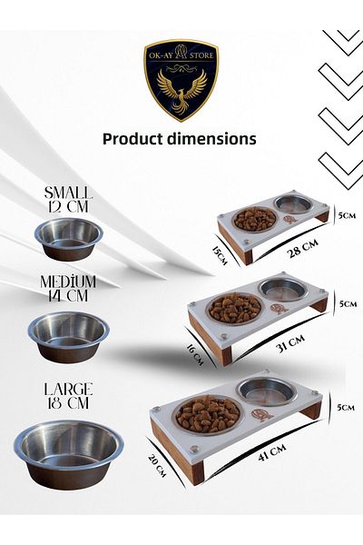 Okay Cat Dog Food and Water Bowl Stand – Wooden Body, Stainless Steel Bowl, Non-Slip Base