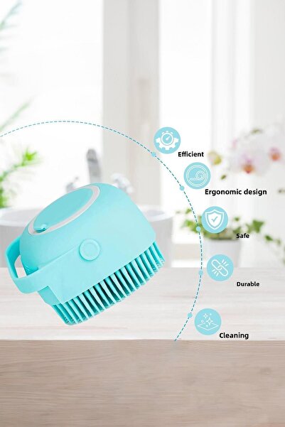 GOBYPET Cat and Dog Pet Washing Brush with Shampoo Tank Silicone Blue