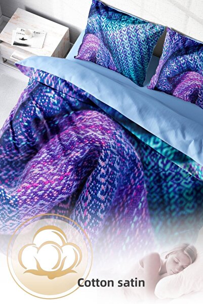 PerlaSera Double Duvet Cover Set Dense Weave Cotton Satin 3D Special Design Knit3