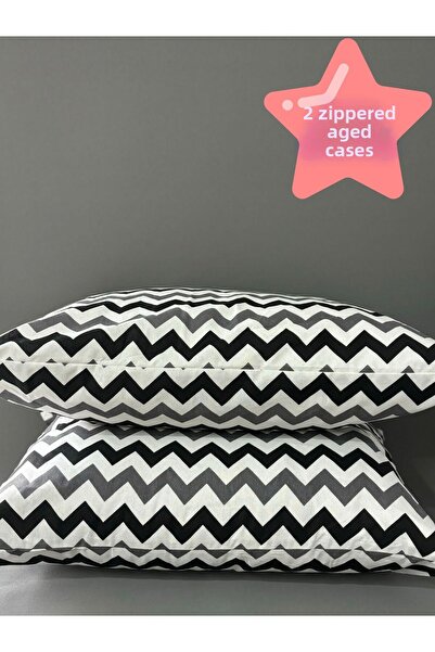 Belsina Home Black Zigzag 2 Pieces Zippered Pillow Case 50X70 cm Cotton