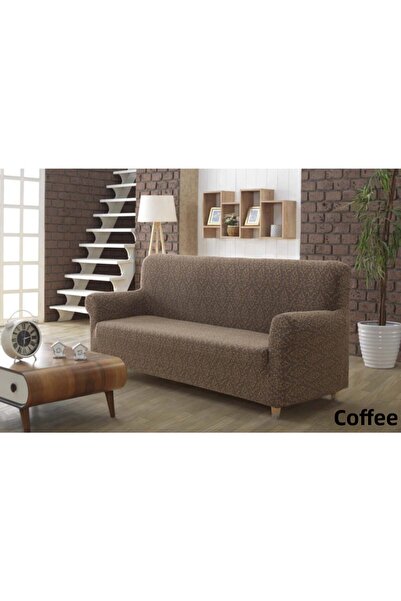 Karna Home Milano Jacquard 2 Seater Sofa Cover Brown