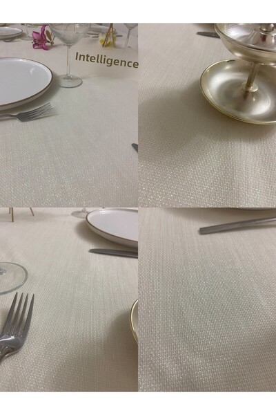 Zeren Home Cream Plastered Table Cloth - Glitter with Lace Detail