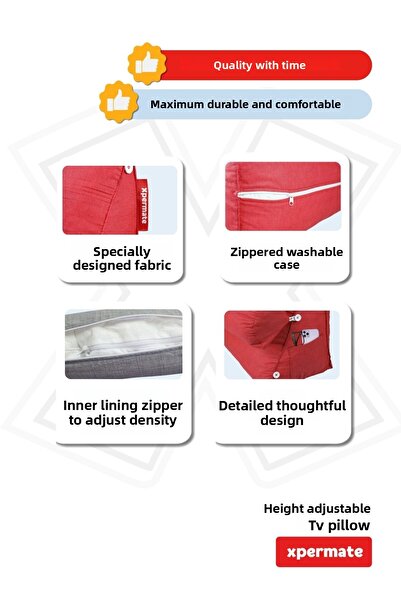 XPERMATE Red Tv and Book Reading Pillow - Lumbar, Back and Neck Support, Height Adjustable