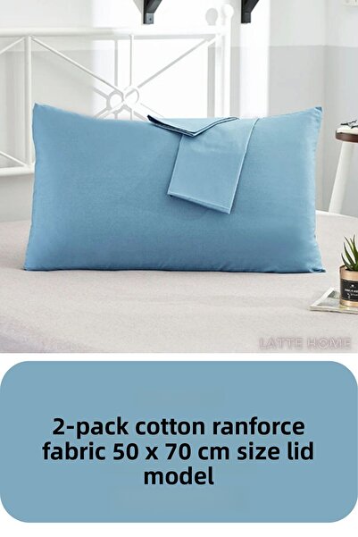 LATTE TEKSTİL كيس وسادة قطني أزرق من Ranforce - موديل مع غطاء، عبوة من قطعتين...