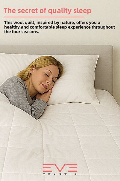 Eve Tekstil 100% Merino Lamb Wool Cotton Antiallergic King Size Quilt 220X240 cm