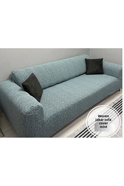 ÖZMAKAN Mint Colored Jacquard 3-Seater Sofa Cover and Sofa Bed Couch Cover - 1pc