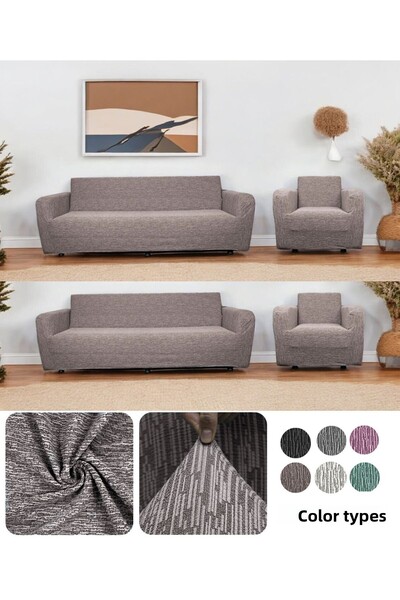 Hantaj Set de huse de canapea din bumbac elastic, lavabil, cu elastic, 3 3 1 1, jacquard antracit.