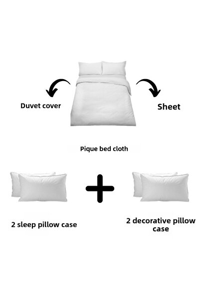 Minelya Home Collection 7-Piece Amazon Double Cotton Gray Duvet Cover Set with Elephant Pattern, Ruffles and Pique Bedspread