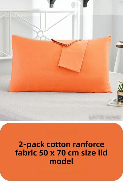 LATTE TEKSTİL عبوة من 2 كيس وسادة قطني بلون برتقالي من Ranforce مقاس 50x70 سم