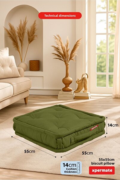 XPERMATE Biscuit Cushion Honeycomb Front Pallet Top Cushion French Cushion Bench and Garden Cushion 55X55X14 cm Green