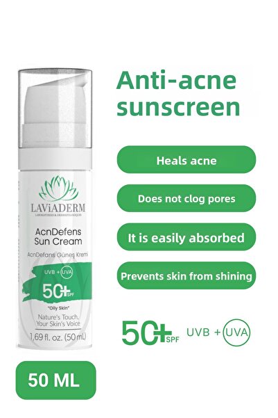LAVİADERM واقي شمسي طبيعي بعامل حماية من الشمس 50+، 50 مل - مضاد لحب الشباب