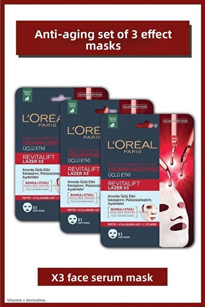 L'Oreal Paris مجموعة قناع ريفيتاليفت ليزر X3 المضاد للشيخوخة مكونة من 3 قطع