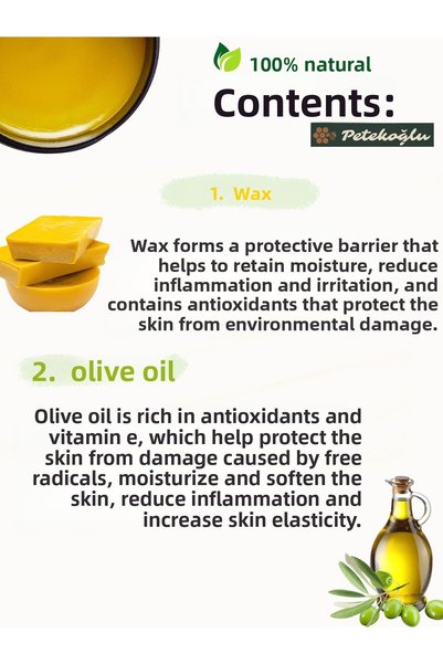 Petekoğlu (100ML) 100% Natural Handmade Beeswax Olive Oil Daily Care, Repair and Moisturizing Cream