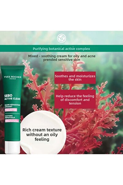 Yves Rocher Soothing Cream 40ml - Vegan Formula for Combination, Oily, Acne-P...