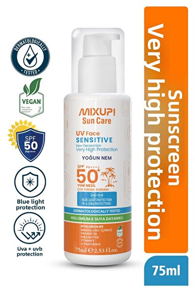 Mixup واقي من الشمس 75 مل - مضاد للعيوب، حمض الهيالورونيك، مينييرال زنك وزيت البرتقال SPF50+