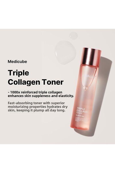 Medicube Triple Collagen Toner:Hydrolyzed, Atelo & Soluble Collagen for Hydrated, Plump Skin,Korean Skincare