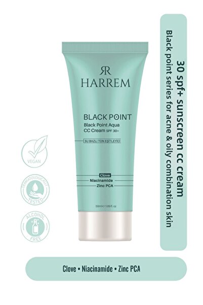 Harrem كريم CC واقي من الشمس بمعامل حماية 30 SPF أسود - للبشرة المختلطة لحب ا...