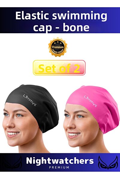 Nightwatchers Set de 2 șepci de înot elastice de lux, rezistente la apă, rezi...