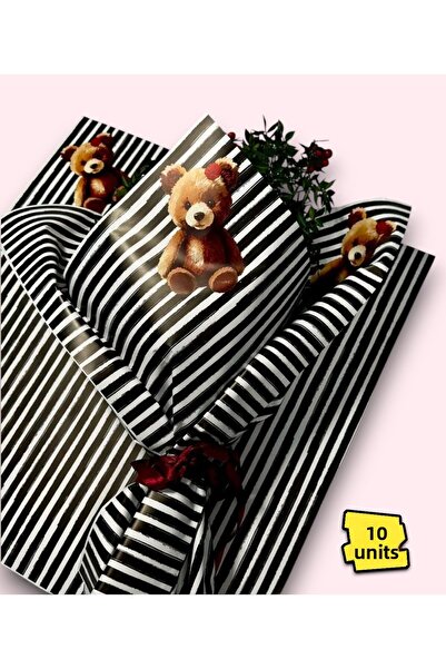 COLORPAK ورق تغليف جيلاتيني على شكل باقة زهور (خطوط سوداء بنمط الدبدوب) أبيض OPP 55x55 سم (10 قطع)