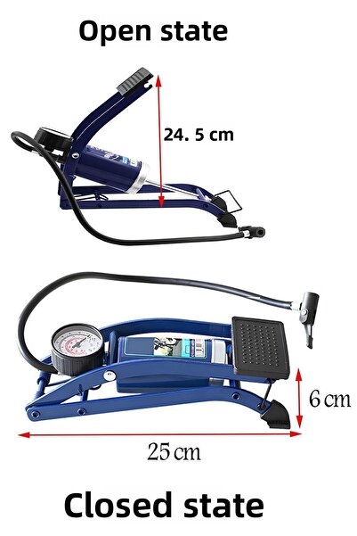 Badem10 Pompă de aer tip picior Pompă pentru bicicletă cu o singură roată cu indicator