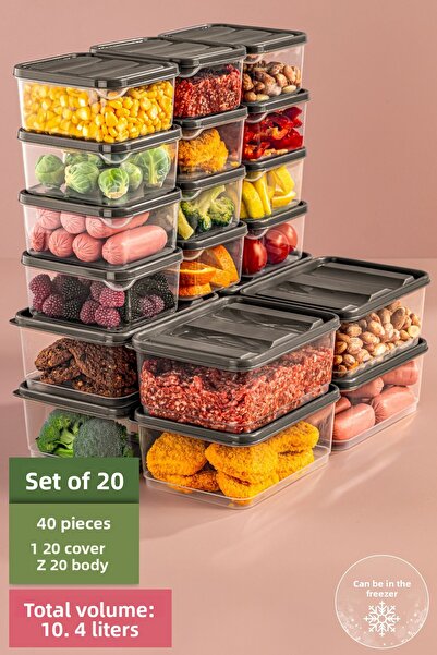 Vienev مجموعة مكونة من 20 منظمًا منظمًا للثلاجة باللون الرمادي - حاوية تخزين فريزر