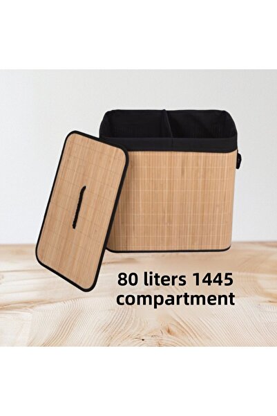 AHİR TİCARET Καλάθι βρώμικων ρούχων από μπαμπού νέας γενιάς 80 λίτρων - Διπλό...