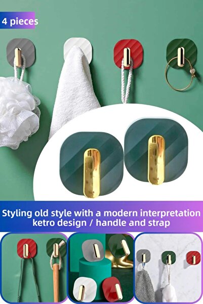 Hombak 4 bucăți autoadezive multifuncționale retro umeraș mâner ușă dulap