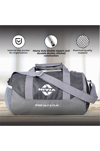 Nivia Beast-4 Duffle Sports & Travel Bag | Grey, Medium, Separate Shoes Compartment