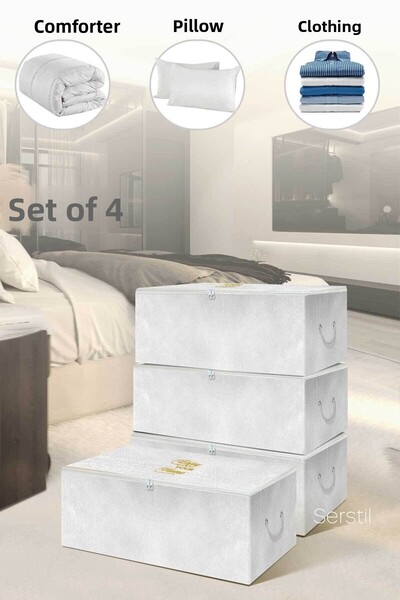 Serstil 4 Τεμάχια - Μίνι Μέγεθος Λευκό Γέμισμα με Λεπτομέρεια Εκτύπωσης 30 Χ 22 Χ 18 Εκ