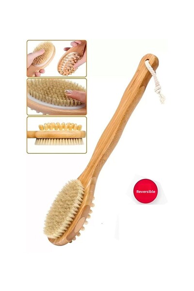 tahtakaletoptan Double Sided Long Handle Body and Massage Brush Bath Back Scrub