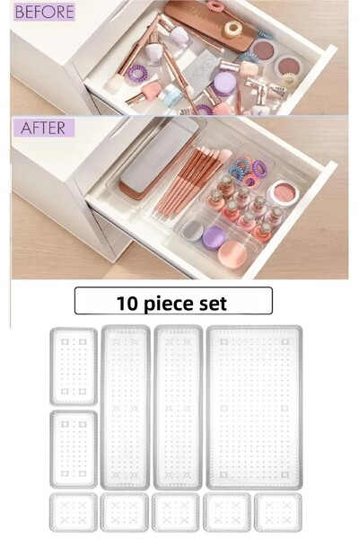 Bayev Bade 10 Piece Set - Cosmetic Organizer Drawer Jewelry (1-2-2-5) Pen Holder and Cutlery Organizer
