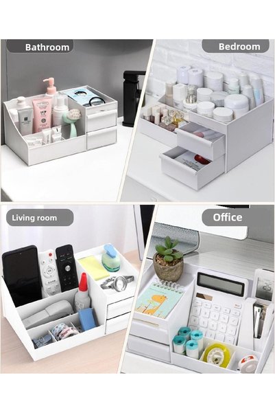 Lilya Home Elegance 25.5 cm Makeup Cosmetic Perfume Cream Serum Organizer with Drawers White