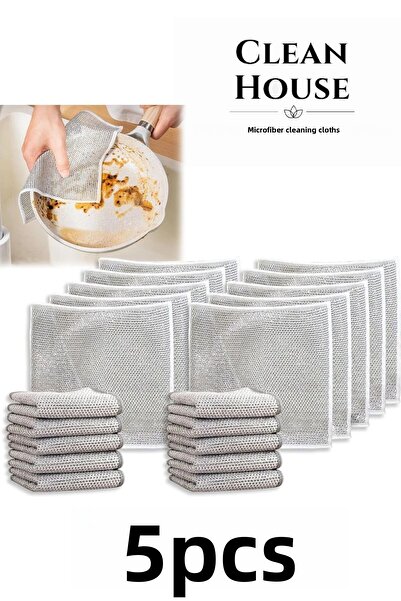 CLEAN HOUSE (5 bucăți) Pânză de spălat vase anti-zgârieturi Inox, cârpă de bu...