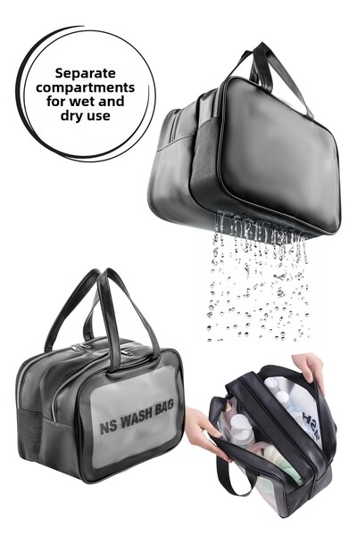 NS reliable Прозрачна чанта за гримове и козметика с двойно отделение - Преносимо място за съхранение в банята - XL размер