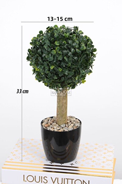 Yapay Çiçek Deposu Artificial Mini Ball Boxwood Tree 33 cm Black Pot