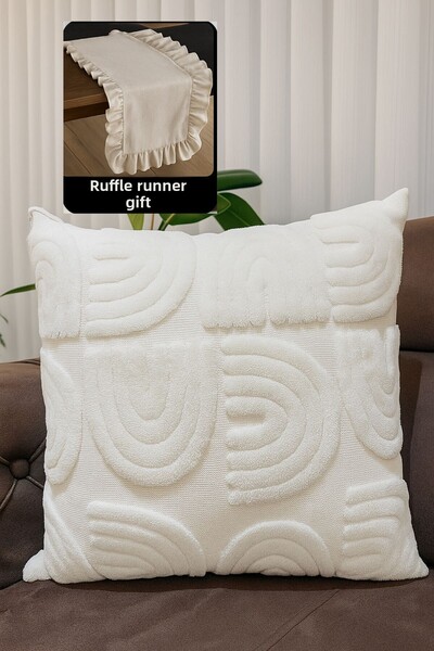 KAMİZ Decorative Bohemian Throw Pillow Case Punch Throw Pillow Case Cream Ruffled Runner Gift