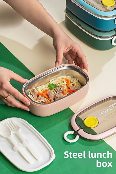 Porsima 3114 Vacuum Lunch Box Food Thermos Easy to Lock Self-Locking Lunch Box with Spoon – 750ml Pink