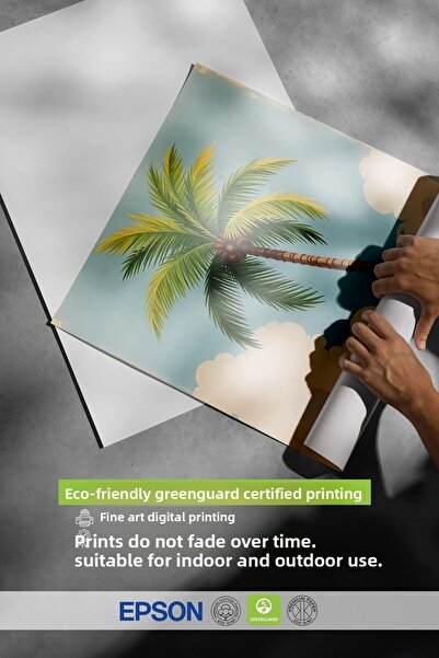 Postifull Wooden Framed Poster Painting, Tall Palm Tree, Illustration, Green Color Poster, 2025 Summer Selection,