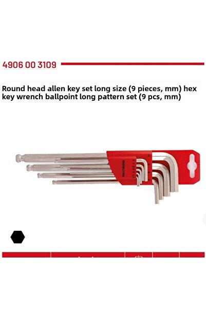 İzeltaş Round Head Allen Key Set Long Size (9 Pieces)