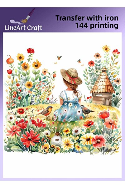 LİNEART طباعة نقل بالكي ونقل القماش بنمط فتاة الزهرة رقم: KMŞ144-18x20cm