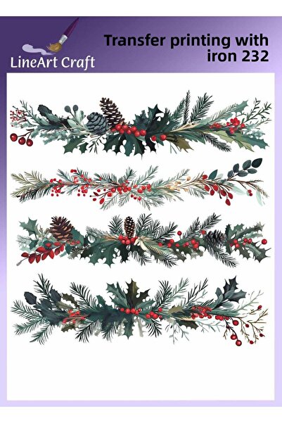 LİNEART New Year's Ornaments Patterned Iron-On Transfer Printing & Fabric Tra...
