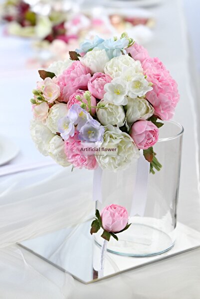 Yapay Çiçek Deposu Пастелна мечта Ерен Рози Сватбен букет Розово-бял