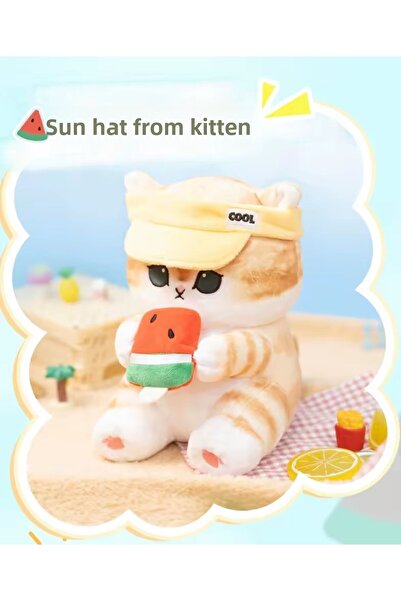 NB market Mofusand Cat Eating Ice Cream Plush Toy Watermelon Cat Summer Series 40cm Large Size Cat