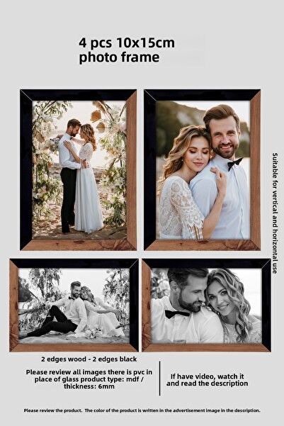 yhfoto 4 قطع إطار 10x15 - إطار MDF - إطار صور - خشبي - إطار أسود بلونين