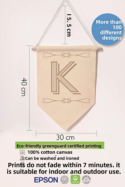 Postifull Kids Room Decor, Wall Ornament, Wooden Baby Room Decor, Canvas Pennant, Boho Monogram Letter K