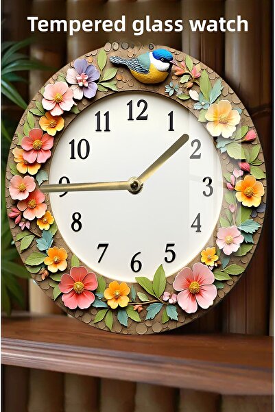 kutuTR Flower and Bird Patterned3D Look Tempered Glass Watch – 33 cm Csdw2774