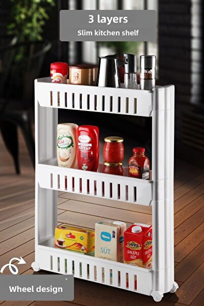 MYBOX 3-Tier Kitchen Organizer with Wheels Shelf Unit Side of Cabinet Multi-P...