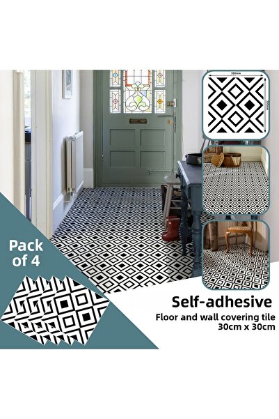 TechnoSmart 4 Pieces 30cm×30cm Self Adhesive LVT Floor Wall Covering Kitchen Bathroom Tile Sticker