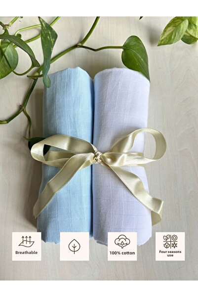 Sevza Kids Multi-Purpose 2-Piece Muslin Cover & Blanket, 100% Cotton Pure Collection Blue