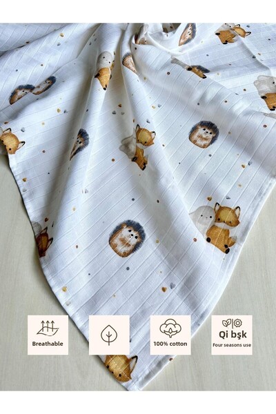 Sevza Kids Multi-Purpose Muslin Cover & Blanket, Mouth Wipe Gift, 100% Cotton Fox